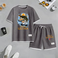 Men's Largemouth Bass Fishing Beer Print Waffle Fabric Short-Sleeved Shirt And Shorts Set
