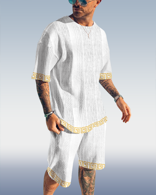 Men's Luxury Textured Print Shorts Set 559