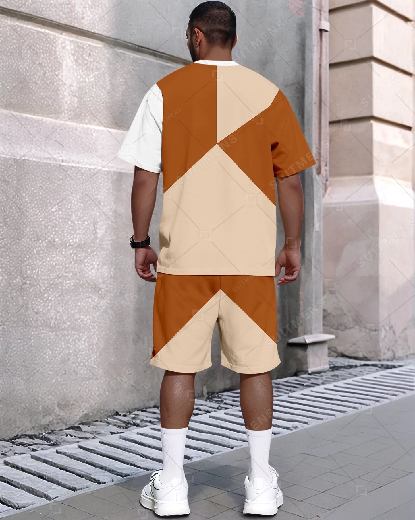 Men's Summer Colorblock Printed Round Neck Set 486