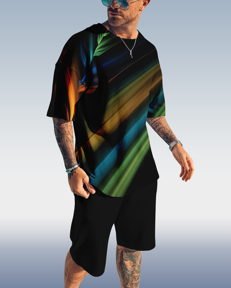 Men's casual color block printed shorts Set 519