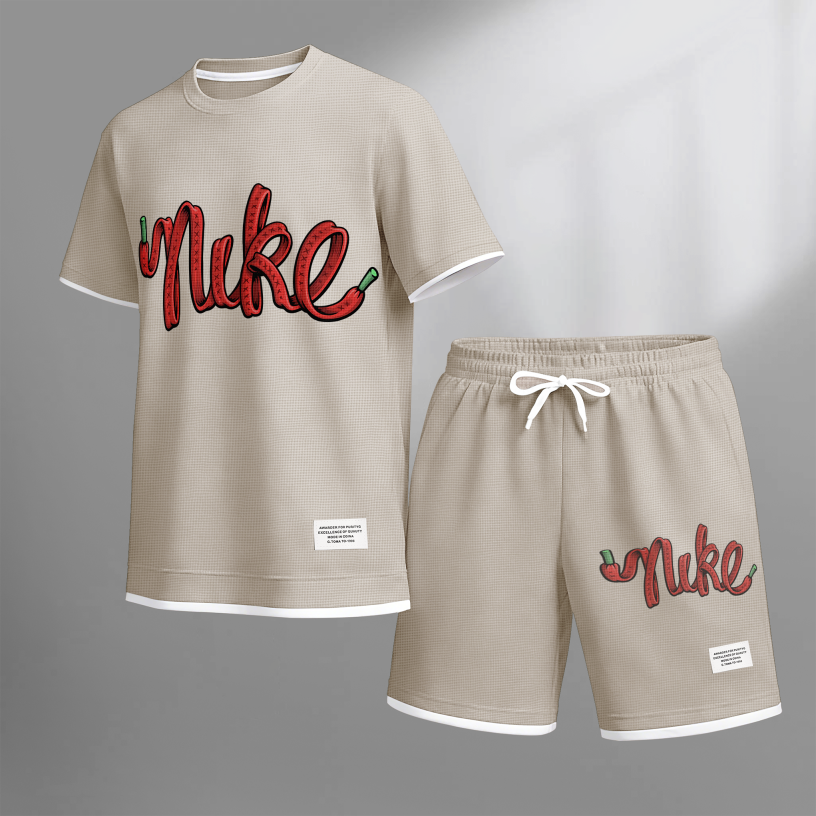 This Men's Western Bunny Classic Logo Drawstring Shorts Set Is An Ideal Choice For Spring And Summer. This Casual Summer Set Includes A Short-Sleeved Shirt And A Pair Of Shorts, Suitable For Both Everyday Wear And Sports.