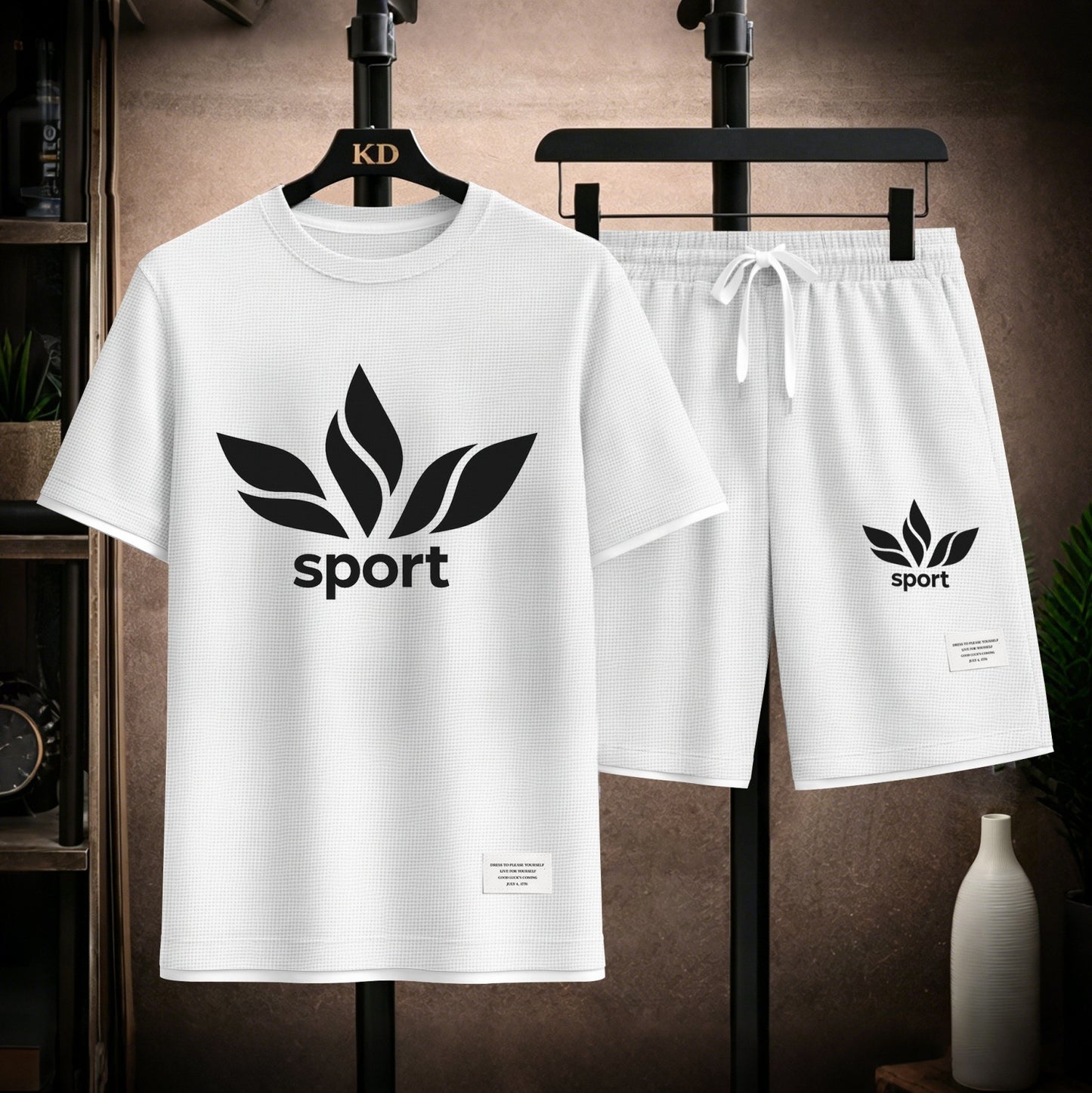 Men's Sport Graphic Print Short Sleeve Shirt and Drawstring Shorts Set, Casual Summer Two-Piece Outfit, Lightweight Breathable Relaxed Fit Athletic Set for Daily Wear, Beach, Vacation, Travel and Loungewear