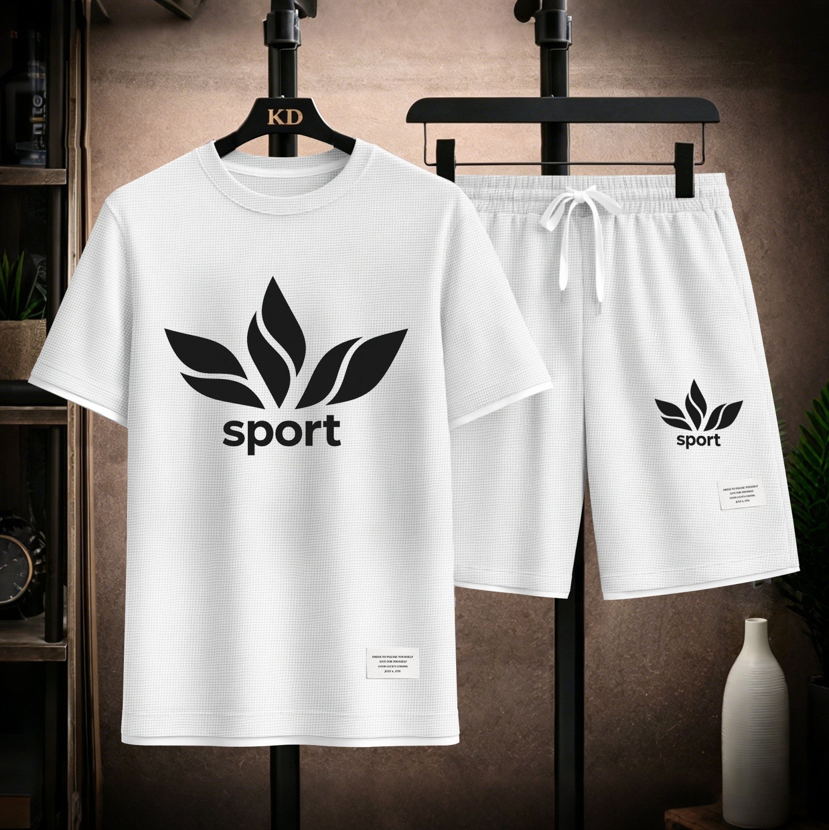Men's Sport Graphic Print Short Sleeve Shirt and Drawstring Shorts Set, Casual Summer Two-Piece Outfit, Lightweight Breathable Relaxed Fit Athletic Set for Daily Wear, Beach, Vacation, Travel and Loungewear