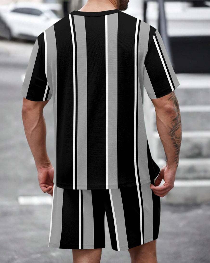 Men's Summer Colorblock Printed Round Neck Set 462