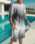 Men's Casual Color Block Music Print Shorts Set 557