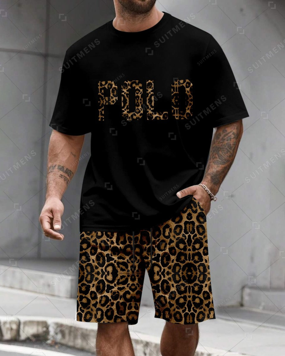 Men's Summer Leopard Print Round Neck Set 493