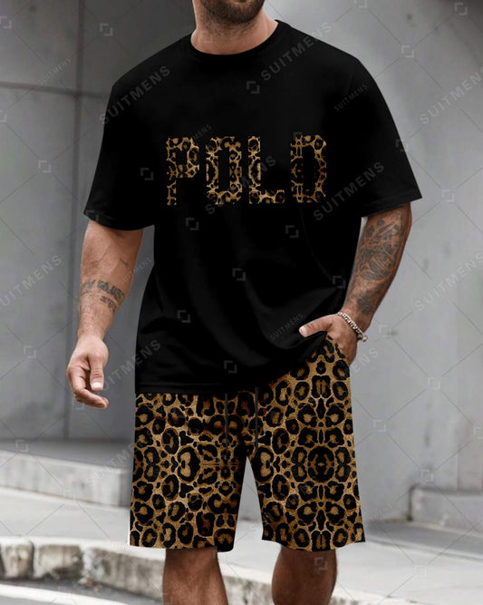 Men's Summer Leopard Print Round Neck Set 493