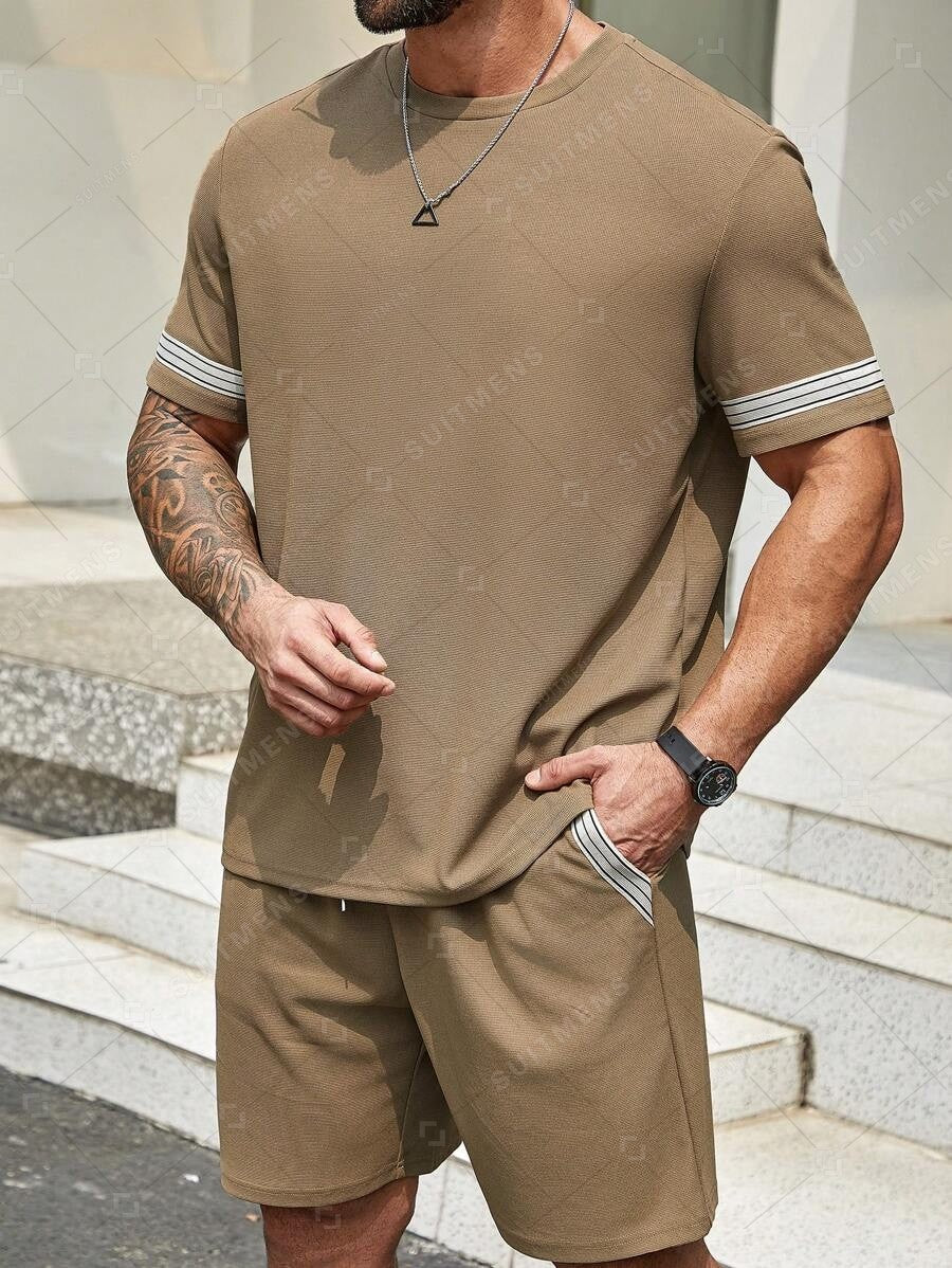 Men's Summer Simple Waffle Round Neck Set 419