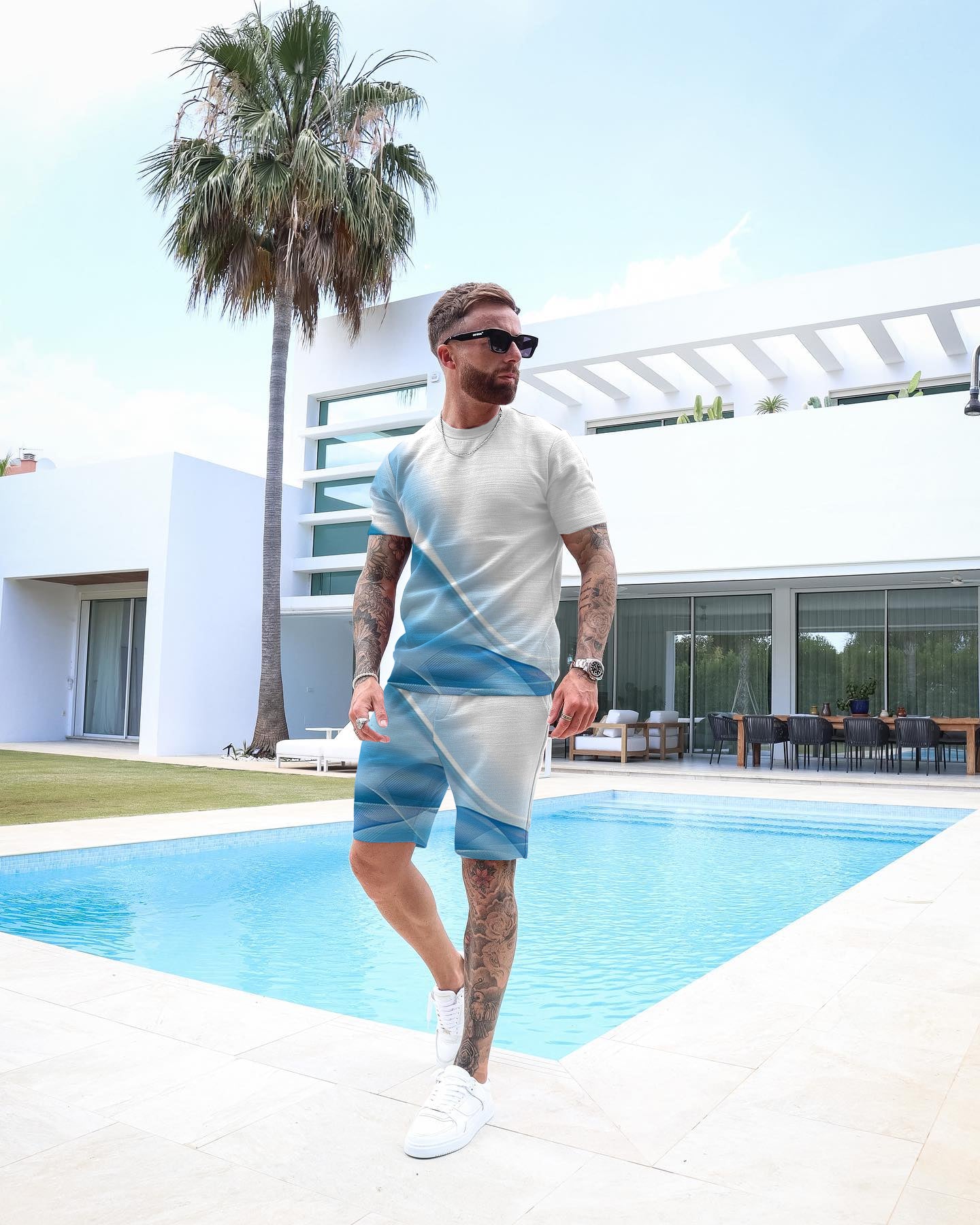 Men's Casual Gradient Print Shorts Set 71
