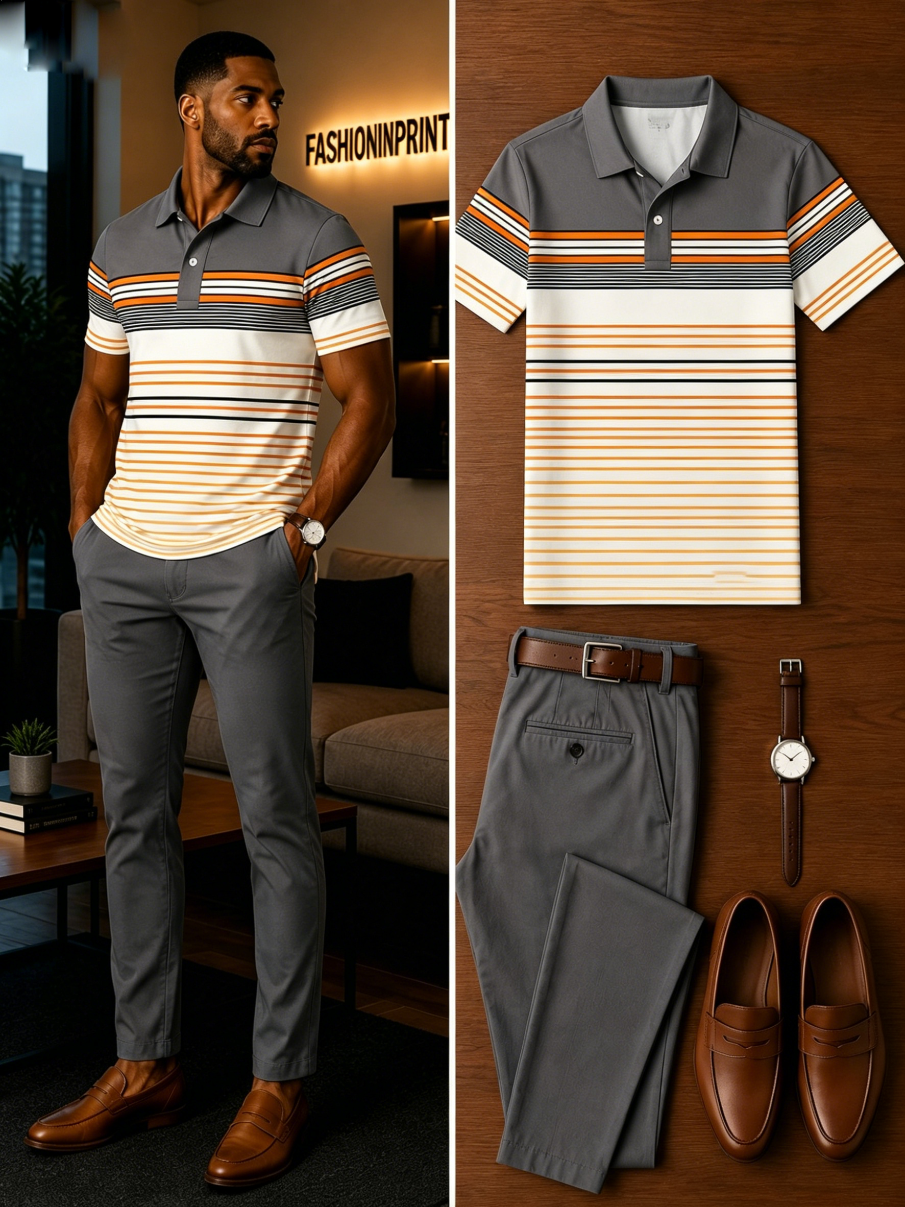 Men's Casual Short Sleeve Polo Shirt And Pants Two-Piece Set