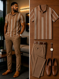 Men's Casual Short Sleeve Polo Shirt And Pants Two-Piece Set