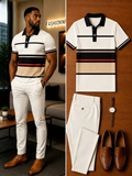 Men's Casual Short Sleeve Polo Shirt And Pants Two-Piece Set