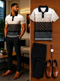 Men's Casual Short Sleeve Polo Shirt And Pants Two-Piece Set