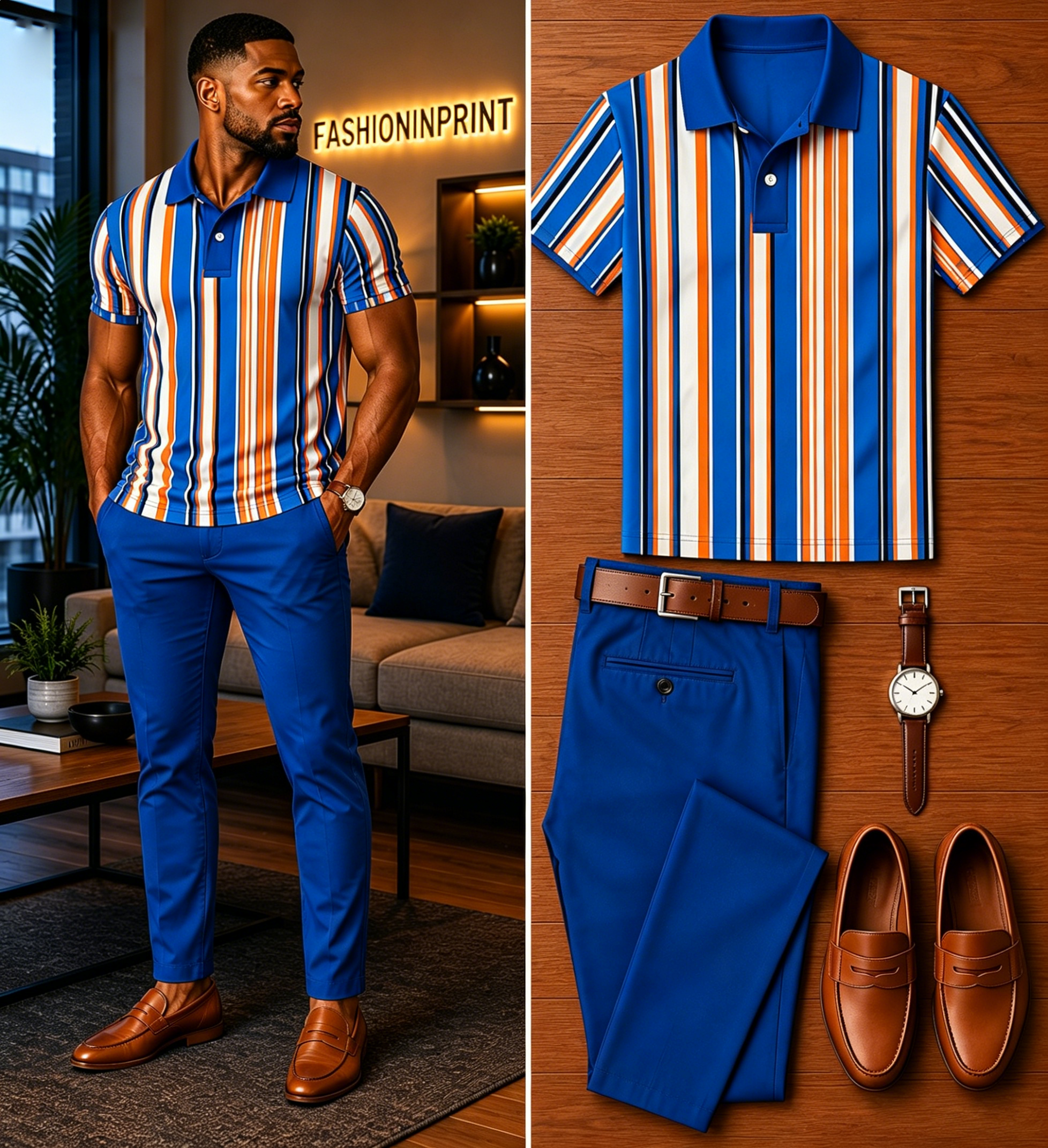 Men's Casual Short Sleeve Polo Shirt And Pants Two-Piece Set 52513