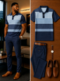Men's Casual Short Sleeve Polo Shirt And Pants Two-Piece Set