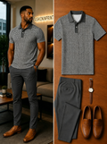 Men's Casual Short Sleeve Polo Shirt And Pants Two-Piece Set