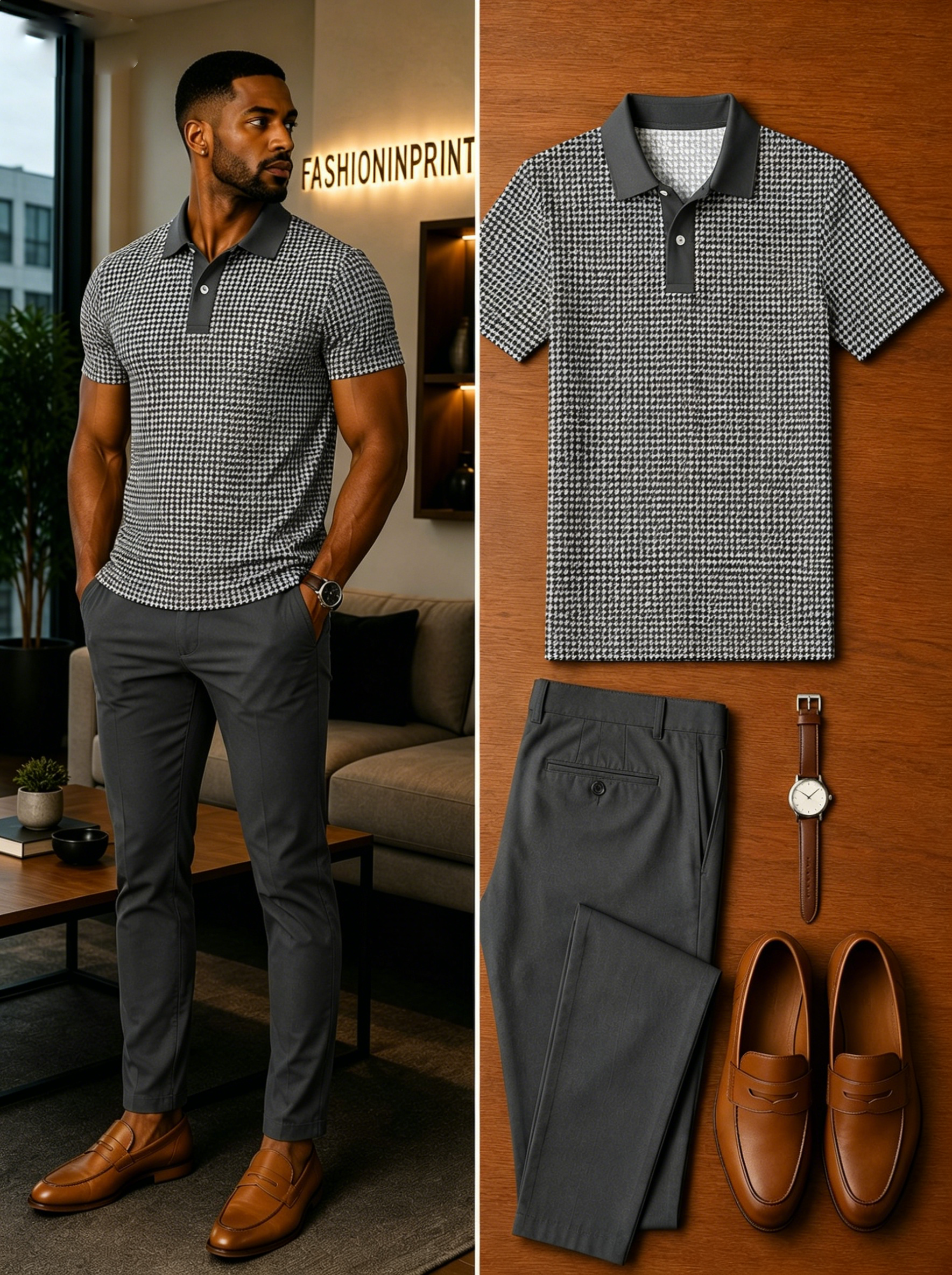 Men's Casual Short Sleeve Polo Shirt And Pants Two-Piece Set