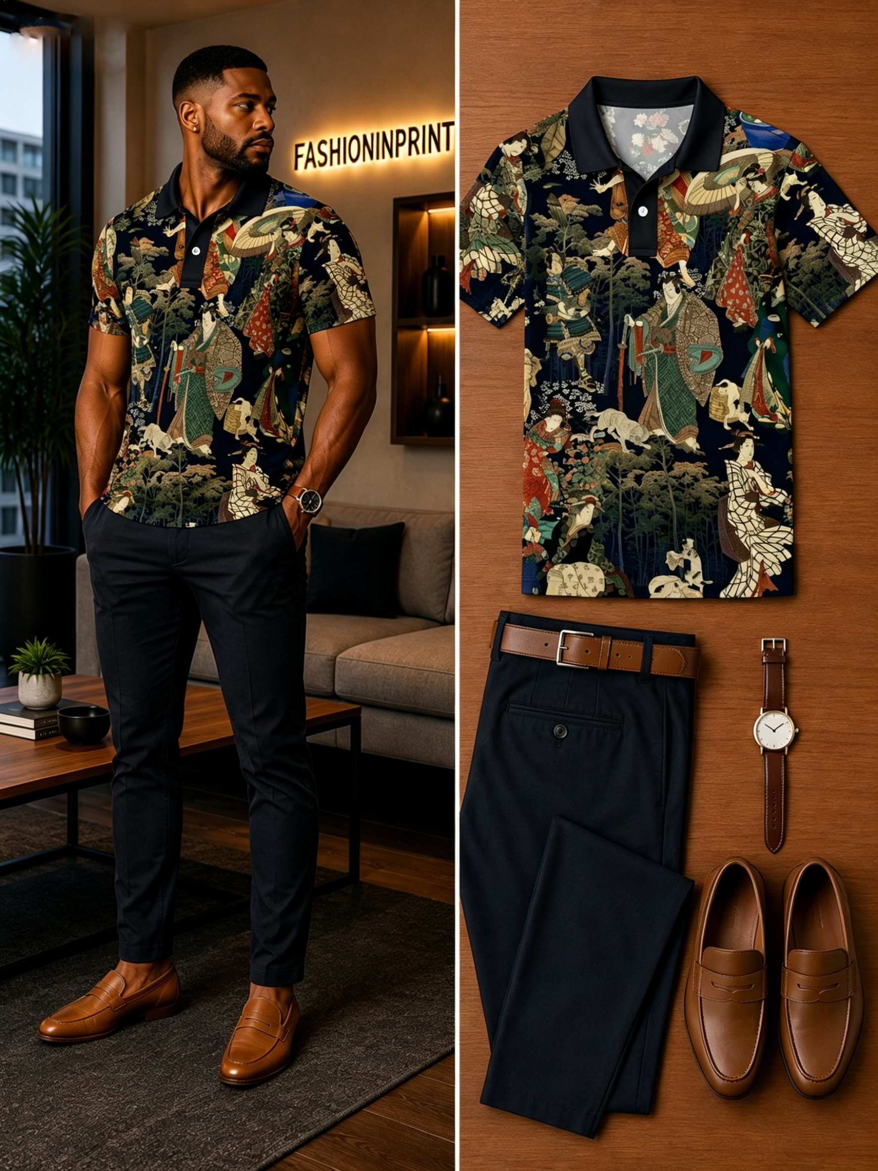 Men's Casual Short Sleeve Polo Shirt And Pants Two-Piece Set