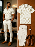 Men's Casual Short Sleeve Polo Shirt And Pants Two-Piece Set