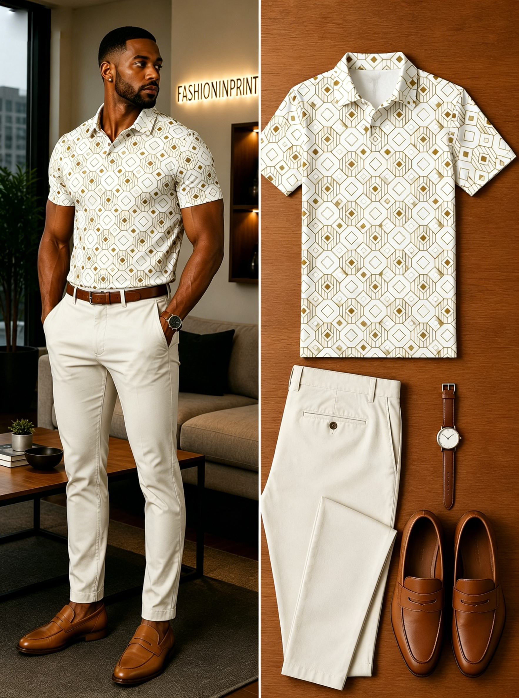 Men's Casual Short Sleeve Polo Shirt And Pants Two-Piece Set
