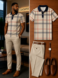 Men's Casual Short Sleeve Polo Shirt And Pants Two-Piece Set