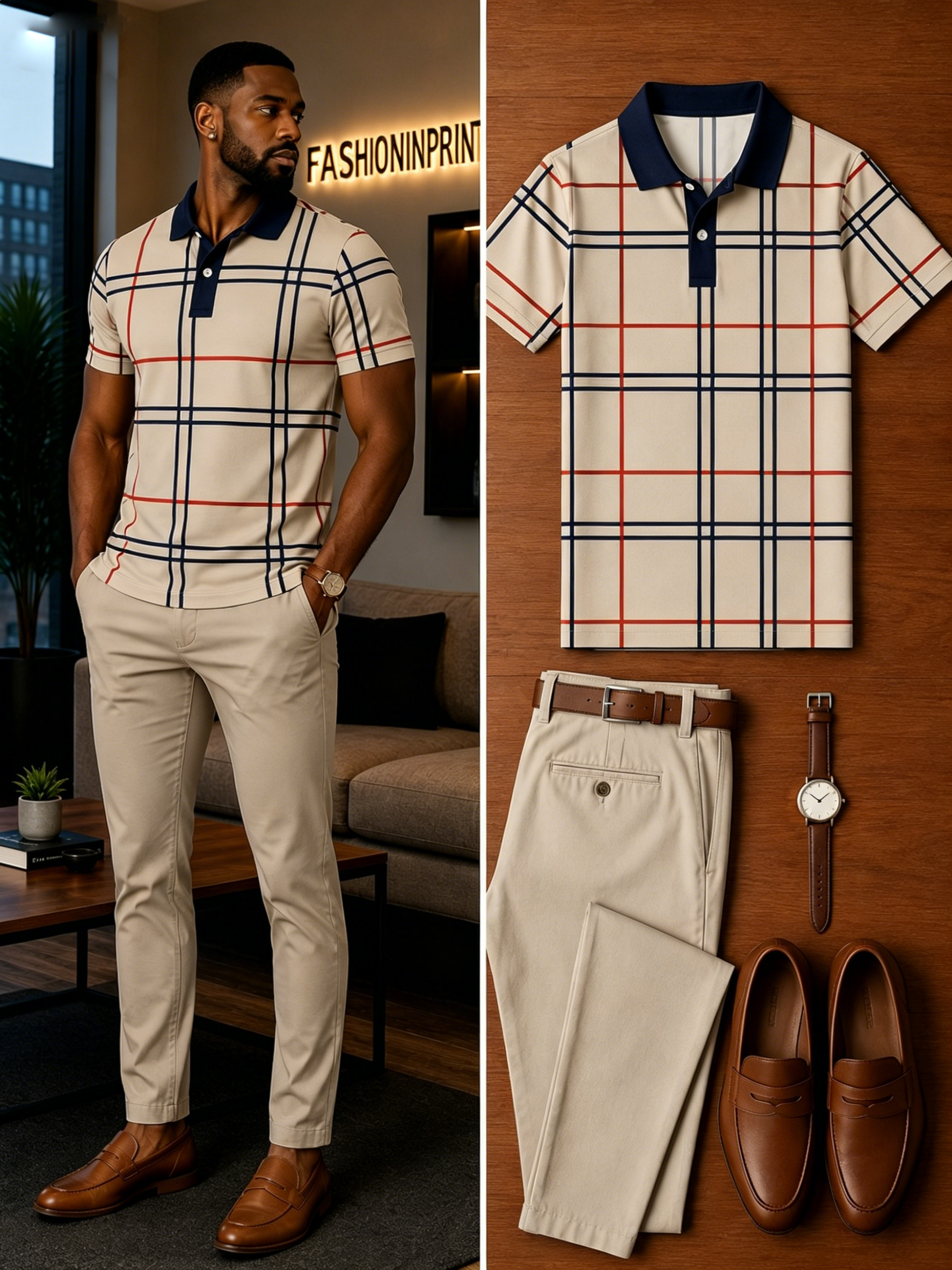 Men's Casual Short Sleeve Polo Shirt And Pants Two-Piece Set
