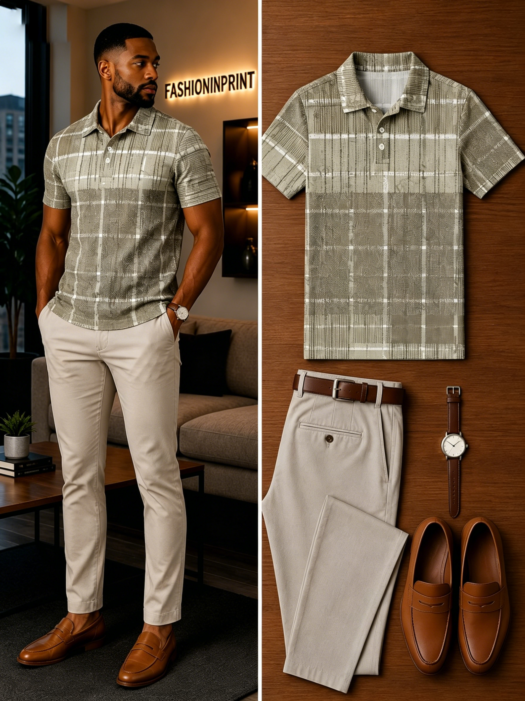 Men's Casual Short Sleeve Polo Shirt And Pants Two-Piece Set