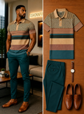 Men's Casual Short Sleeve Polo Shirt And Pants Two-Piece Set