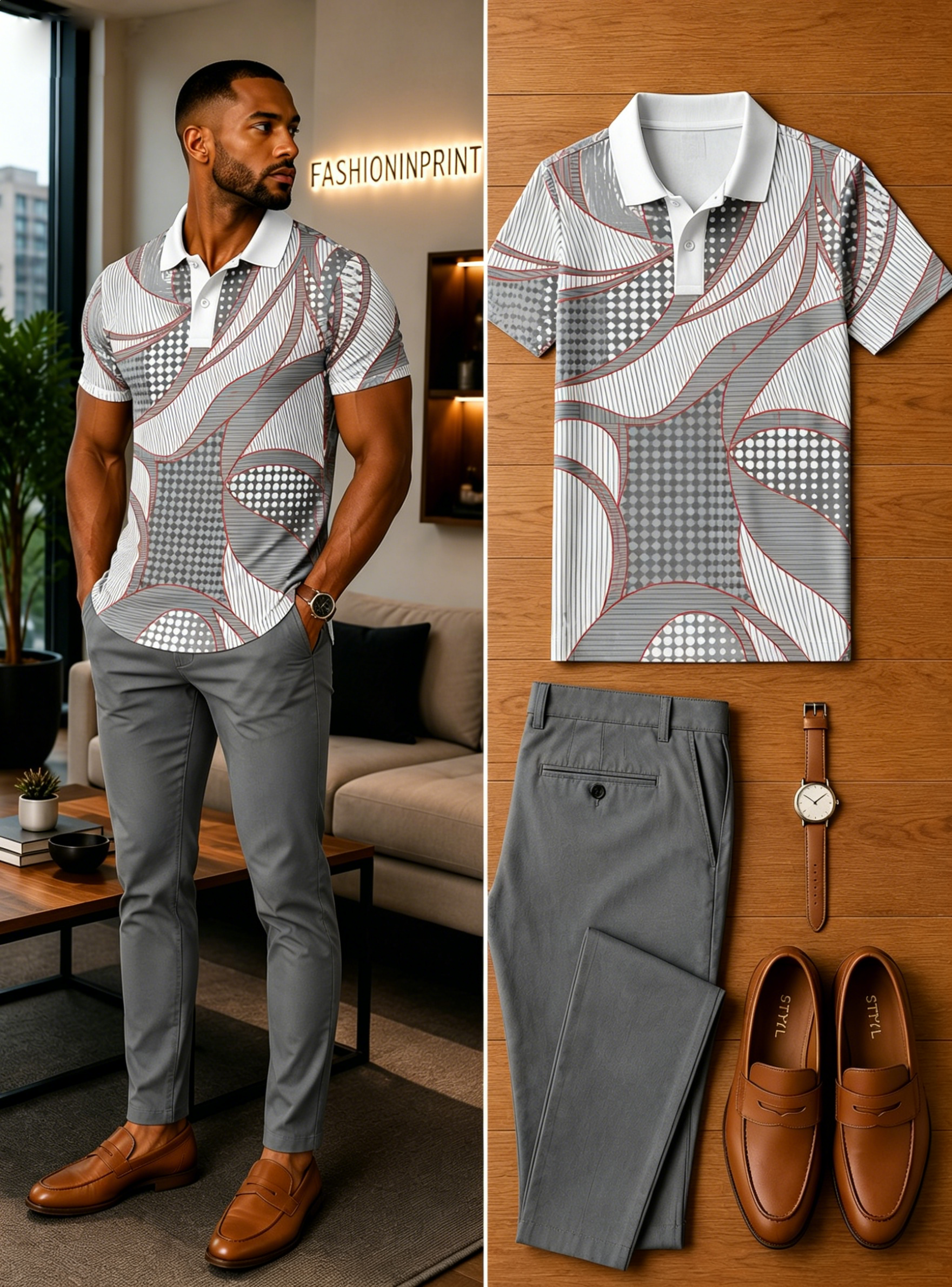Men's Casual Short Sleeve Polo Shirt And Pants Two-Piece Set