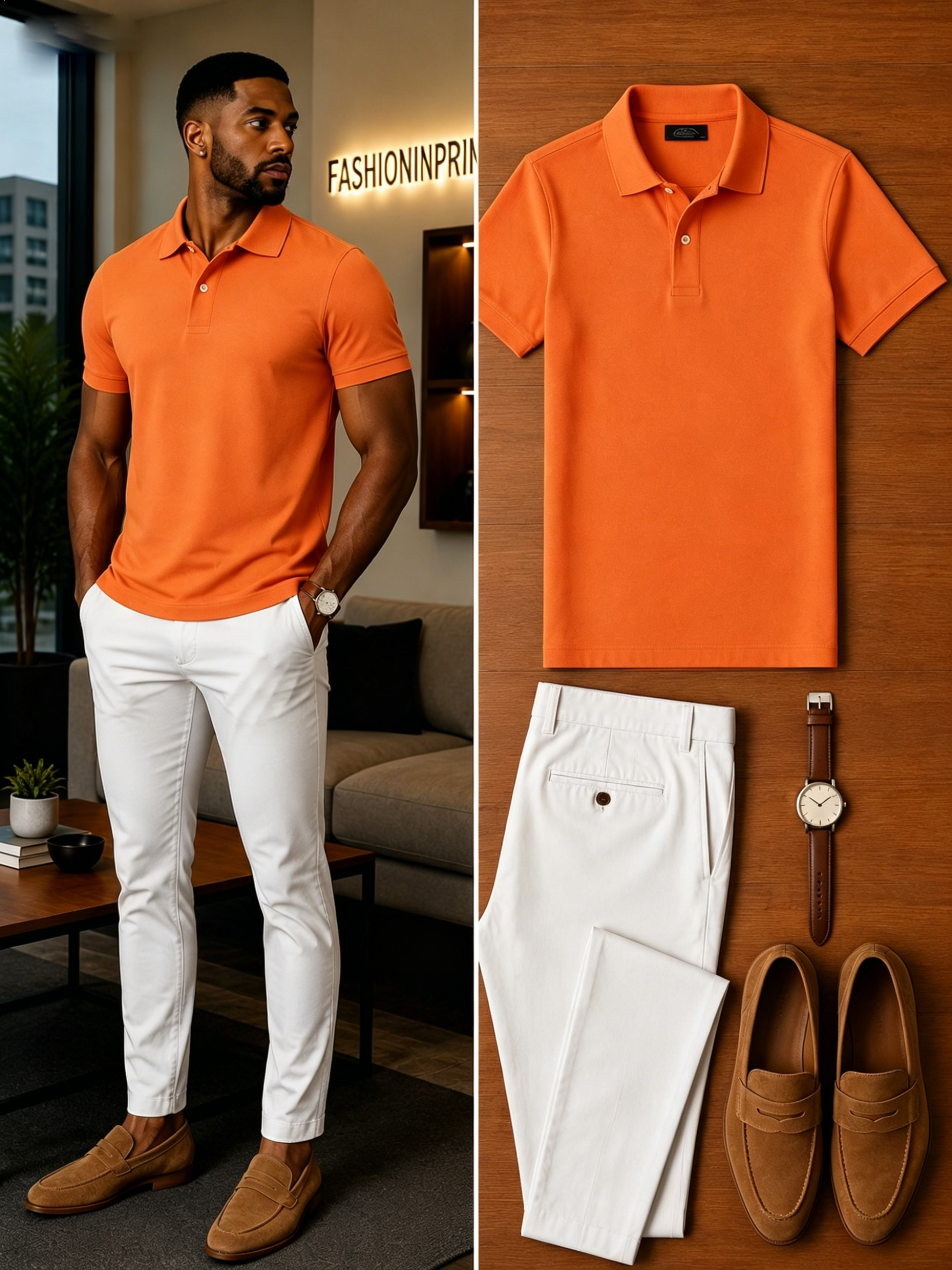 Men's Casual Short Sleeve Polo Shirt And Pants Two-Piece Set