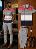 Men's Casual Short Sleeve Polo Shirt And Pants Two-Piece Set