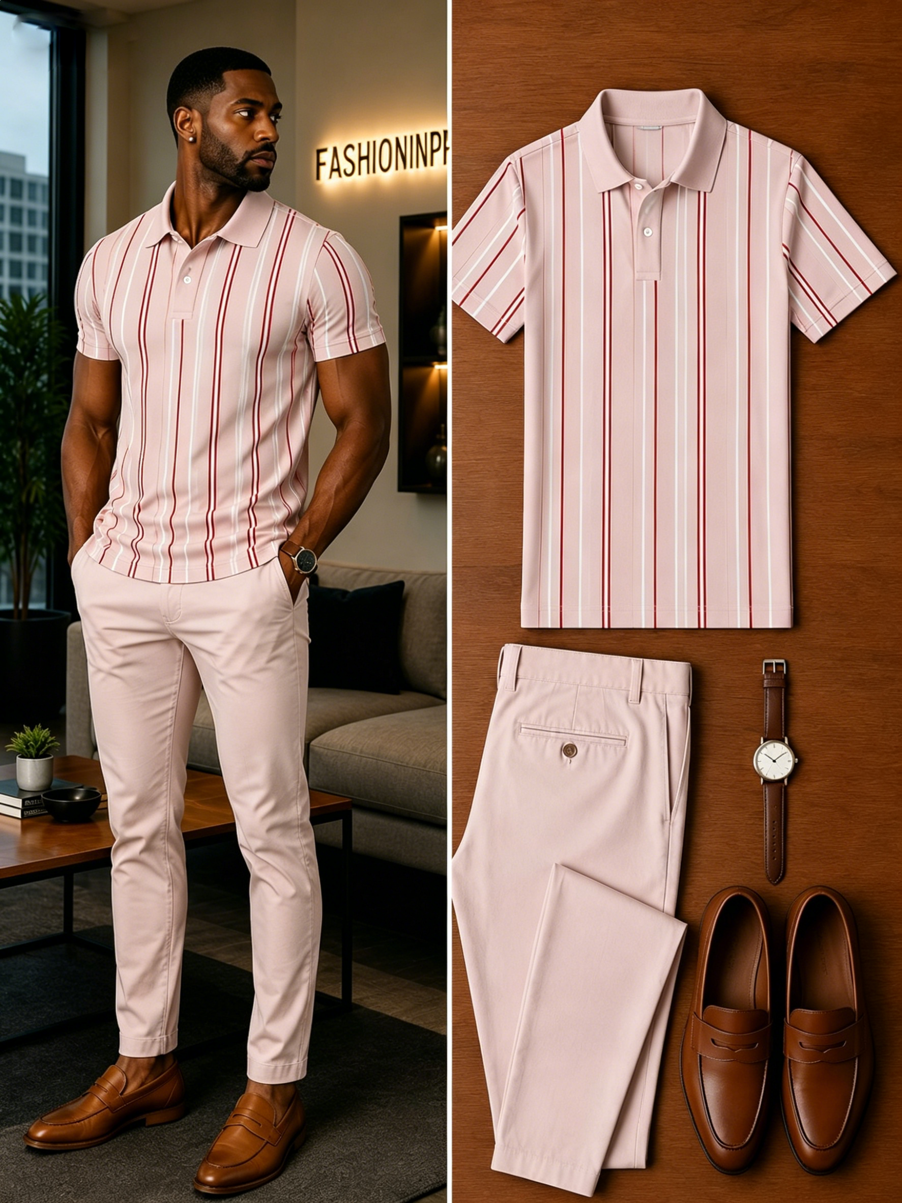 Men's Casual Short Sleeve Polo Shirt And Pants Two-Piece Set
