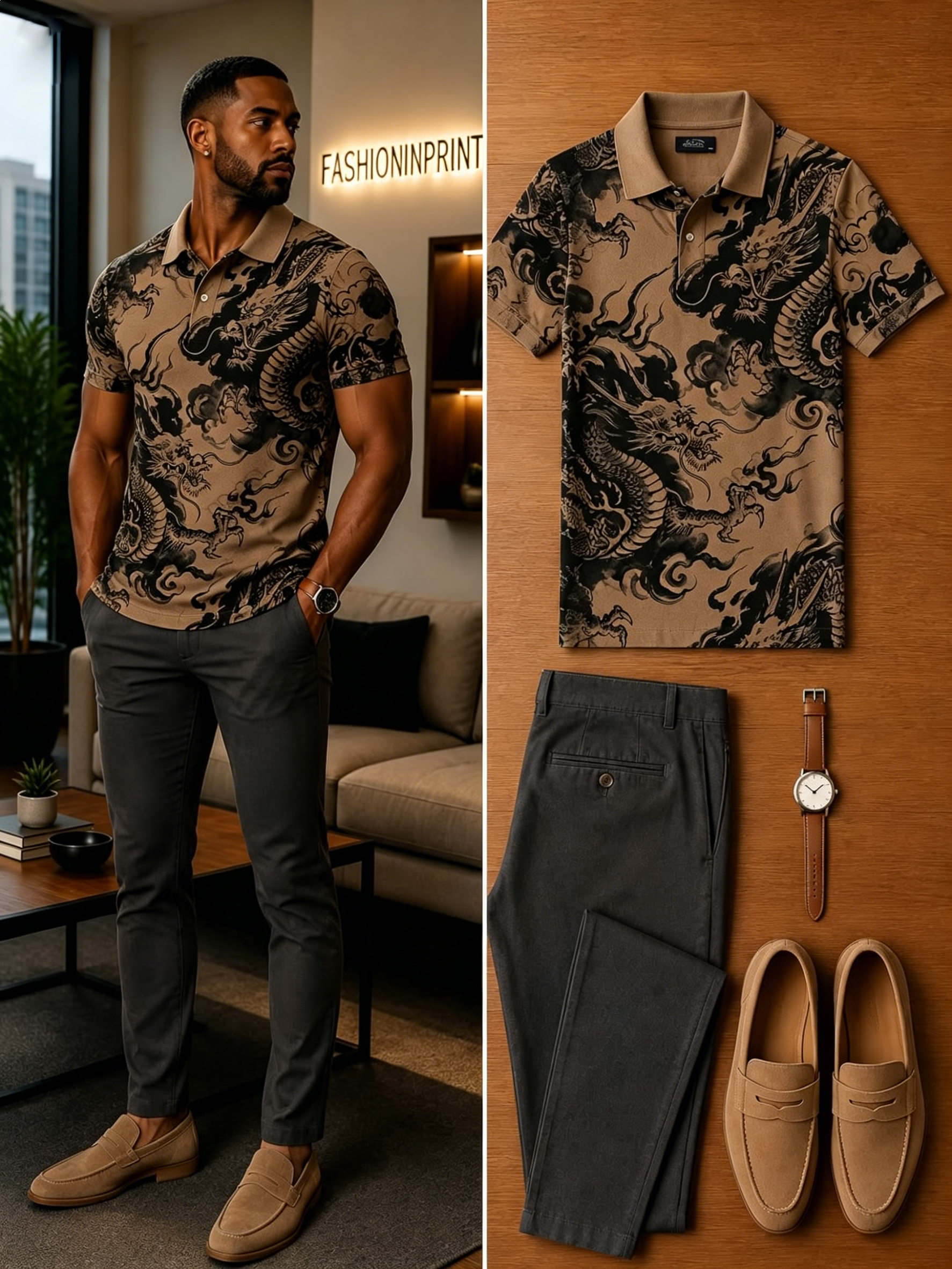 Men's Casual Short Sleeve Polo Shirt And Pants Two-Piece Set