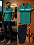 Men's Casual Short Sleeve Polo Shirt And Pants Two-Piece Set
