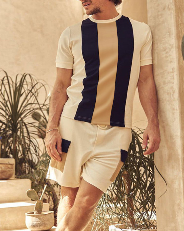 Men's plaid printed shorts Set 435
