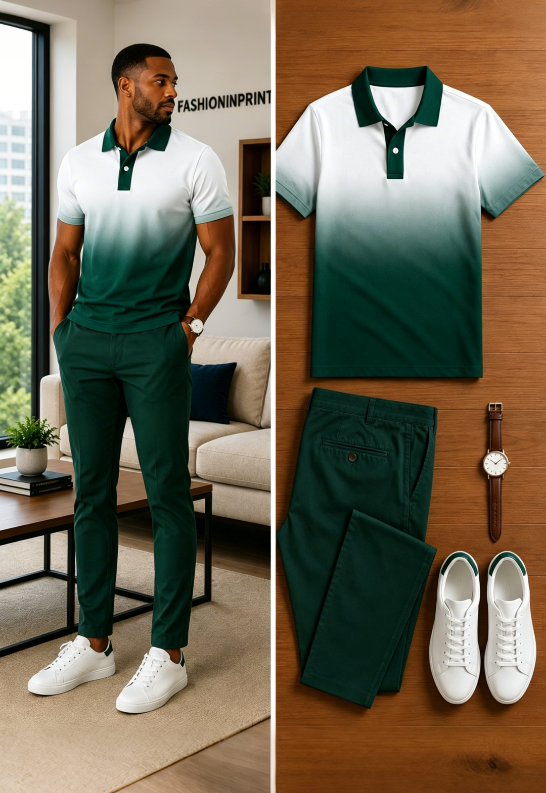 Men's Casual Short Sleeve Polo Shirt And Pants Two-Piece Set