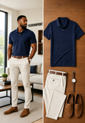 Men's Casual Short Sleeve Polo Shirt And Pants Two-Piece Set