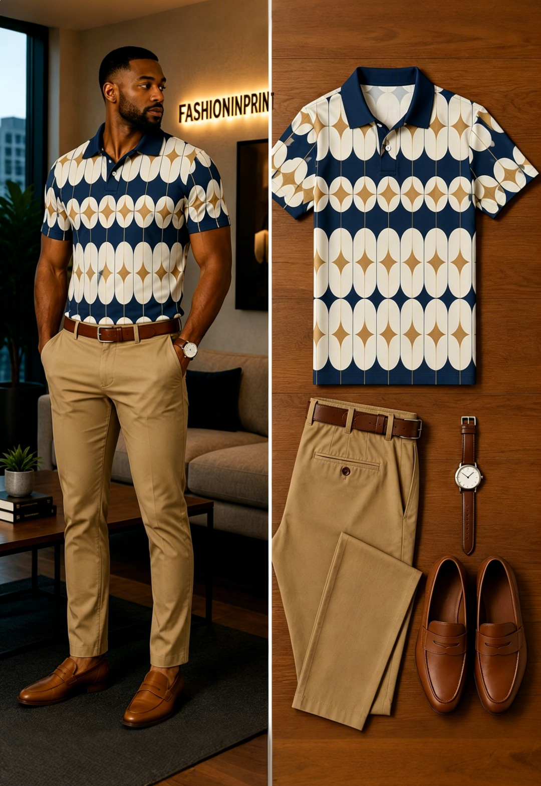 Men's Casual Short Sleeve Polo Shirt And Pants Two-Piece Set