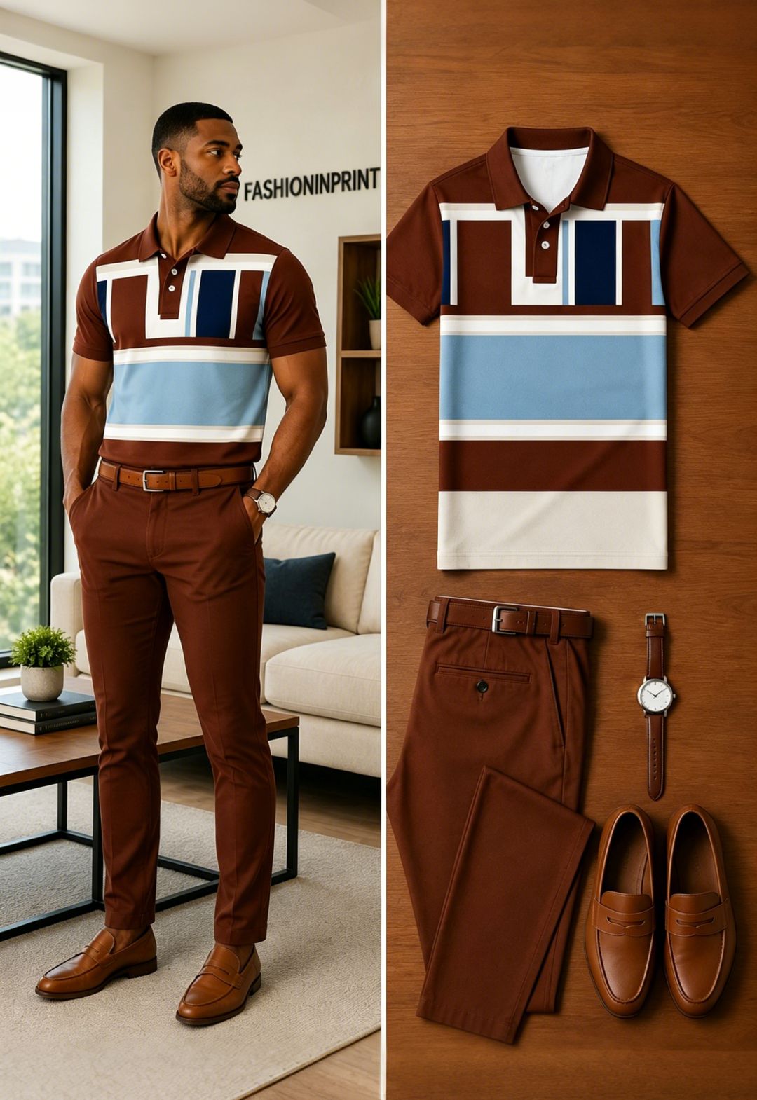 Men's Casual Short Sleeve Polo Shirt And Pants Two-Piece Set