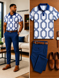 Men's Casual Short Sleeve Polo Shirt And Pants Two-Piece Set
