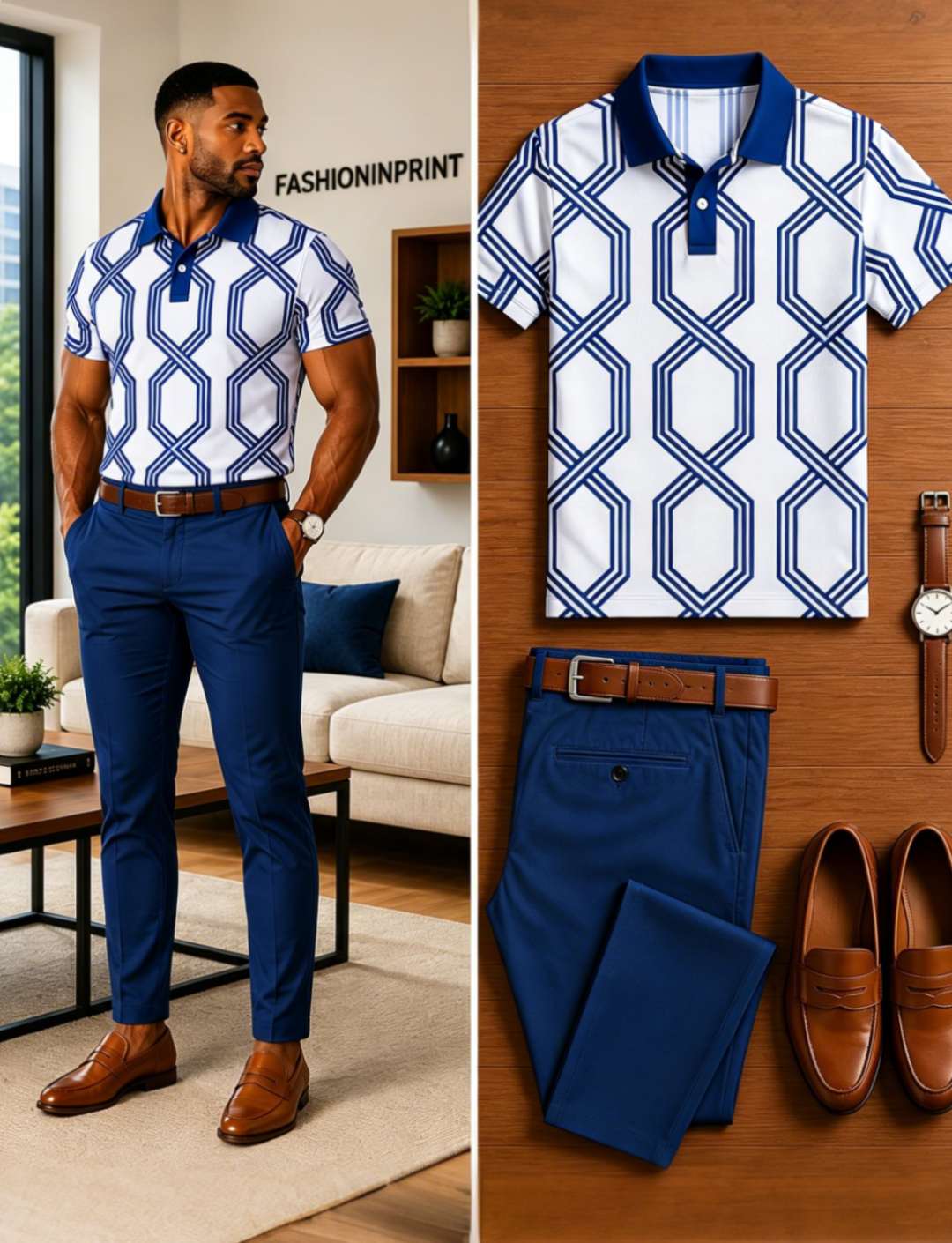 Men's Casual Short Sleeve Polo Shirt And Pants Two-Piece Set