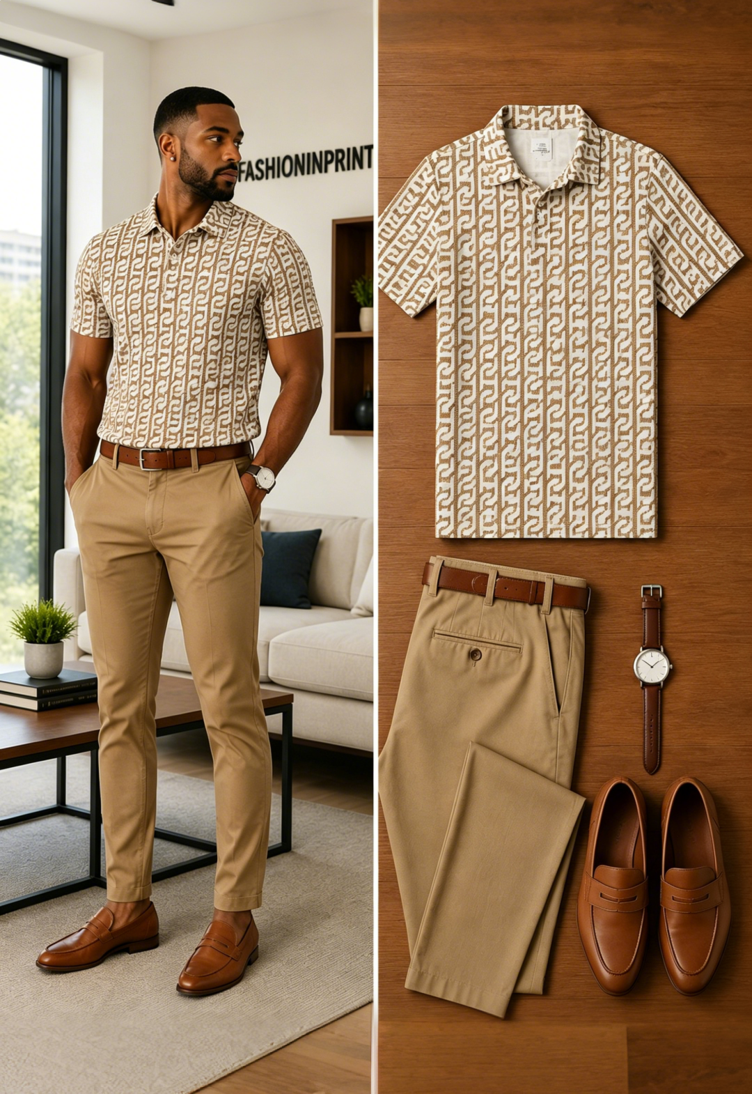 Men's Casual Short Sleeve Polo Shirt And Pants Two-Piece Set