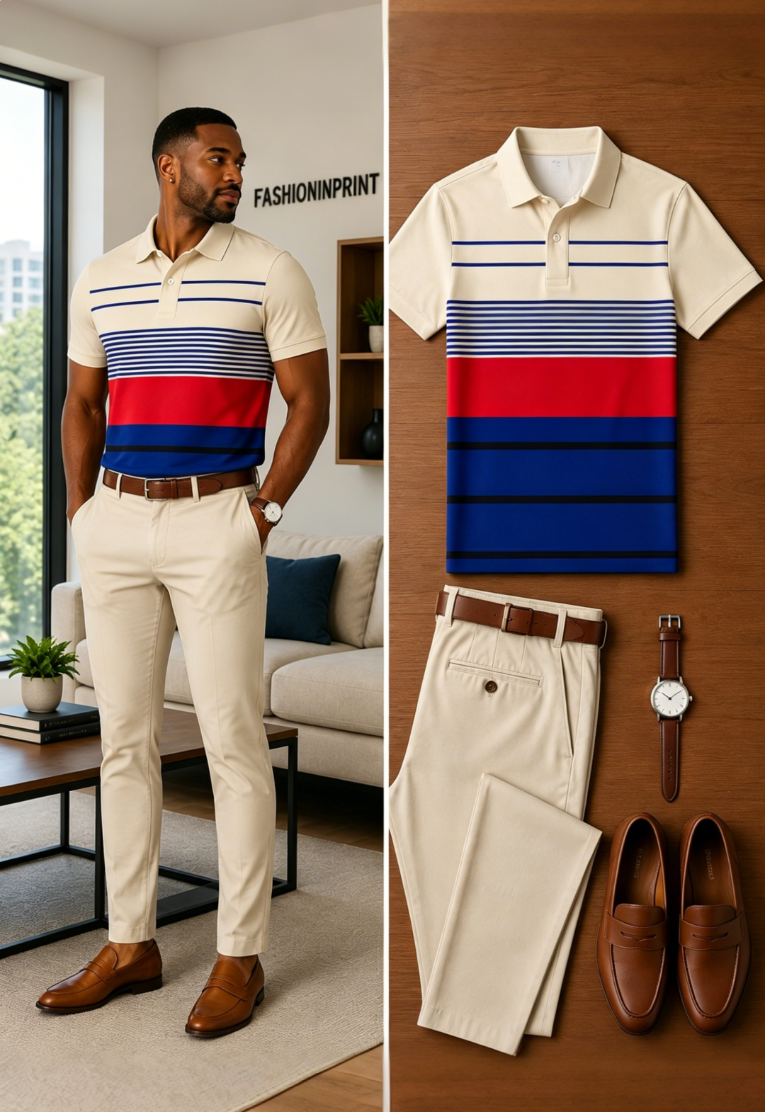 Men's Casual Short Sleeve Polo Shirt And Pants Two-Piece Set