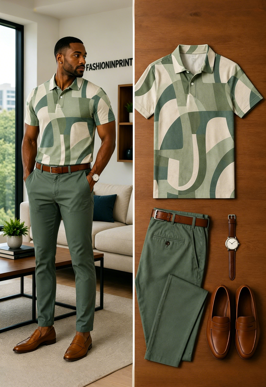 Men's Casual Short Sleeve Polo Shirt And Pants Two-Piece Set