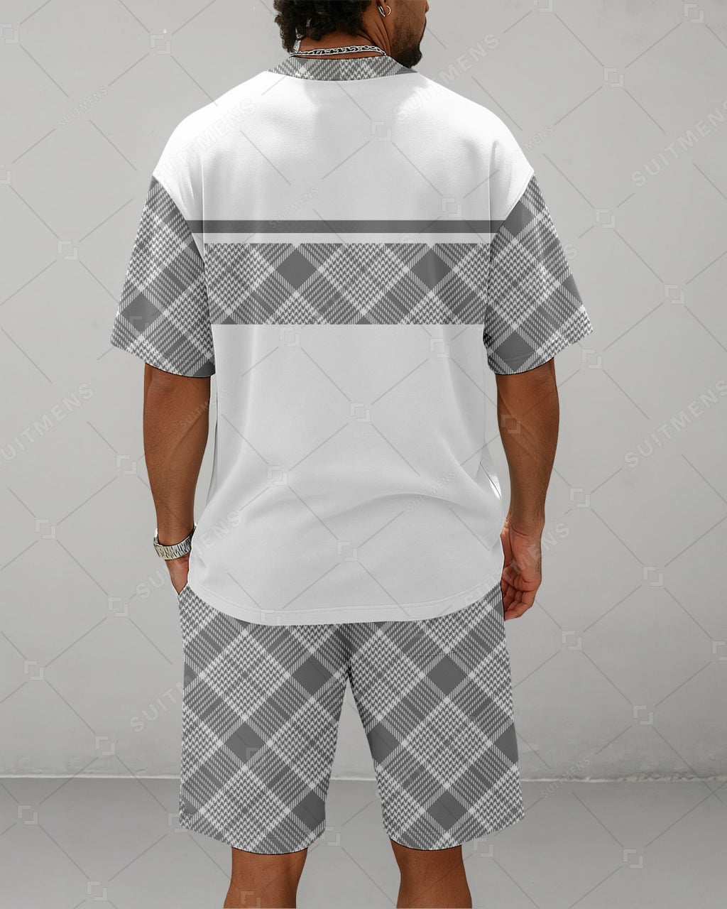 Men's Summer Colorblock Printed Round Neck Suit 077