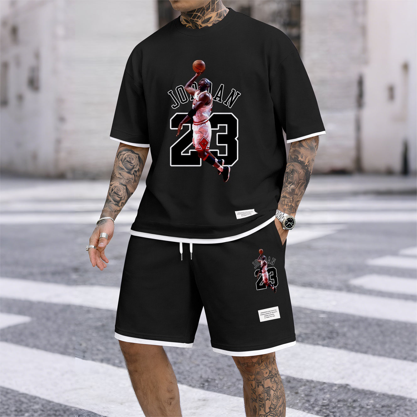 Men's No.23 Player Print Waffle Fabric Short-Sleeved Shirt And Shorts Set