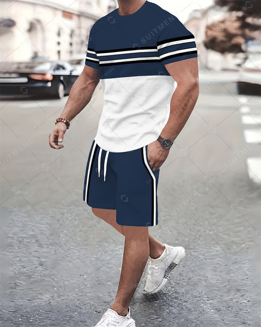 Men's Summer Retro Printed Round Neck Set 925
