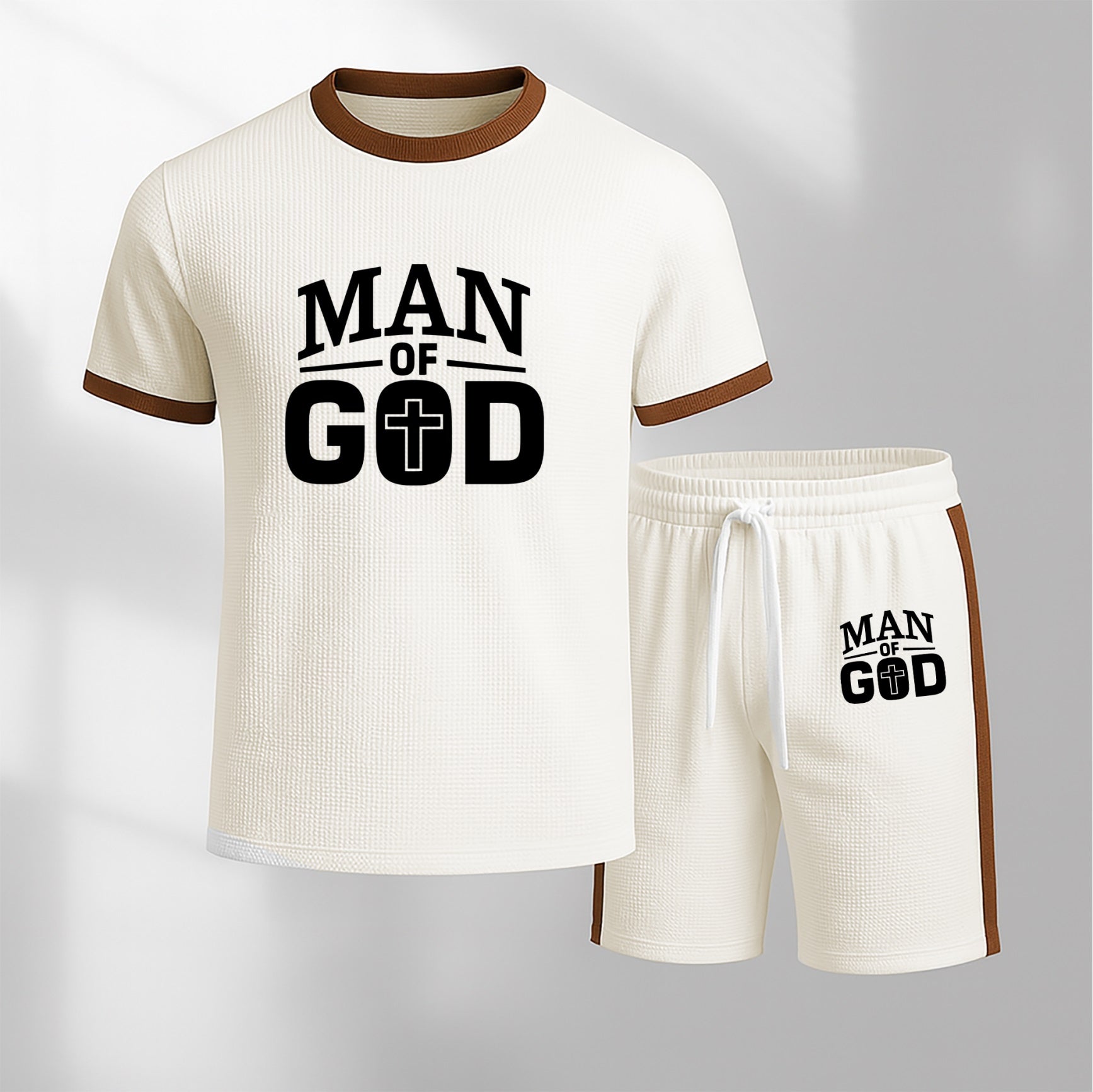 Men's God Graphic Short-Sleeved T-Shirt And Drawstring Shorts Set, Men's Clothing, Casual Sports Short-Sleeved Top And Shorts, Men's Summer Everyday Wear, Indoor And Outdoor Sportswear, Sports Set