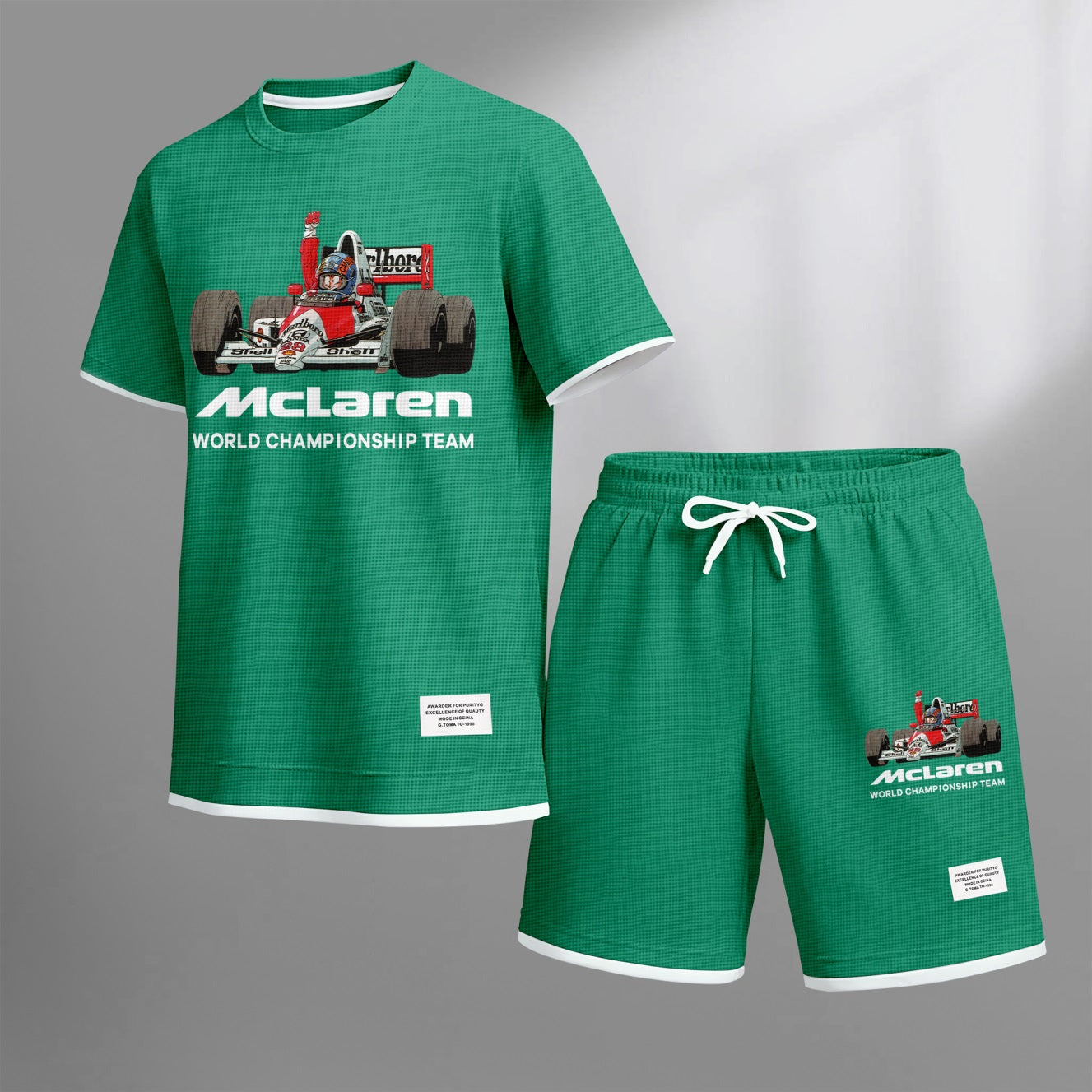 Men's Super Racing Print Waffle Fabric Short-Sleeved Shirt And Shorts Set