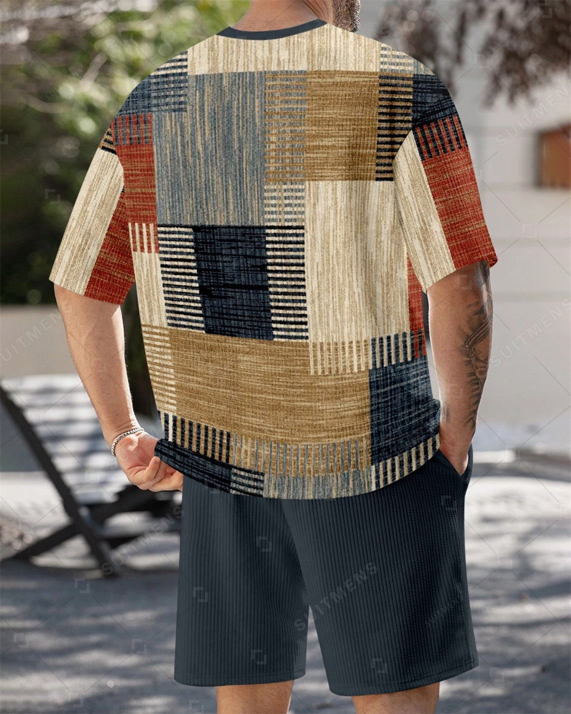 Men's Simple Color Matching Summer Round Neck Set 195